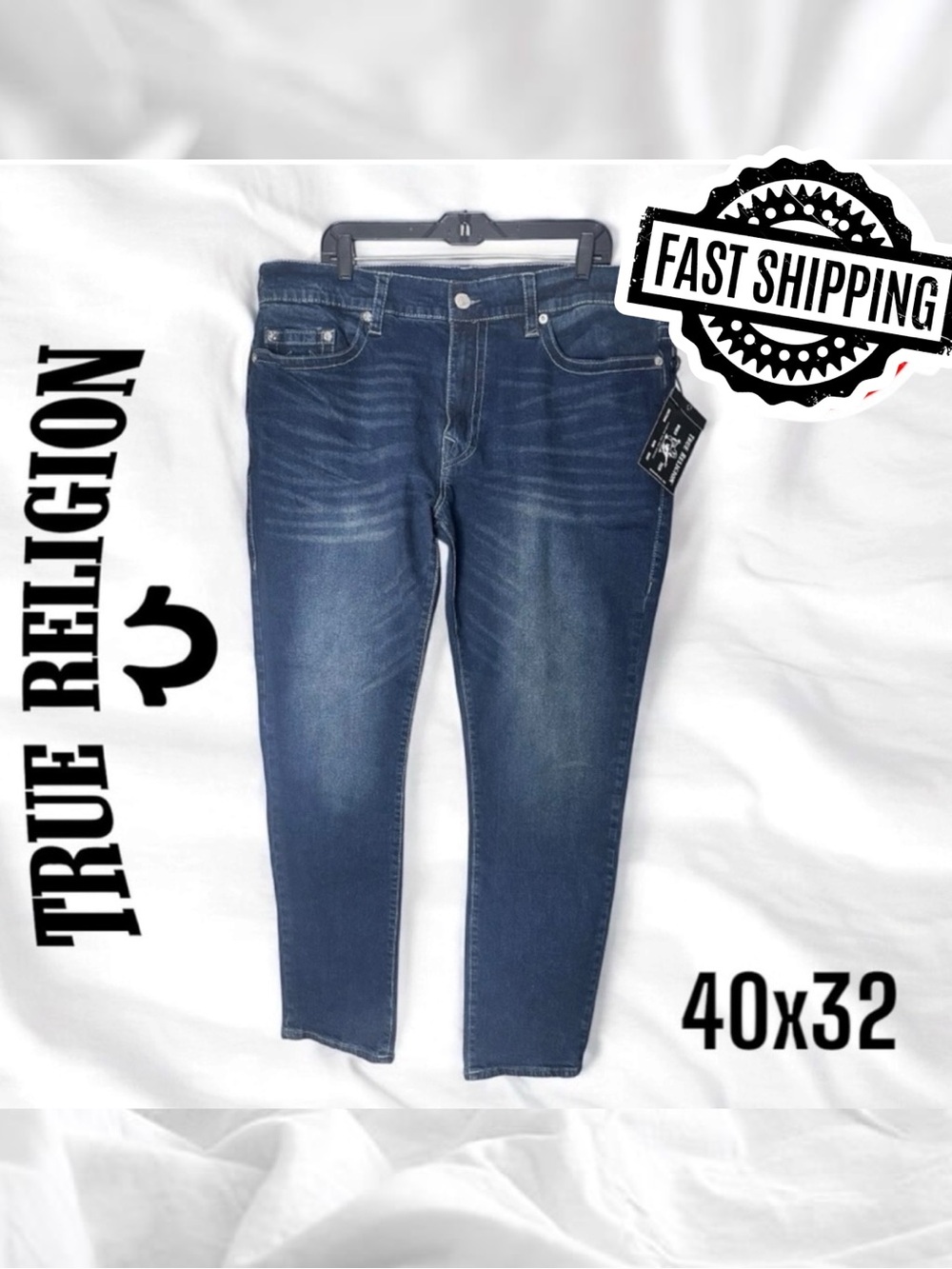 $149 True Religion Rocco Jeans Size 40x32  Relaxed Skinny No Flap FAST SHIPPING